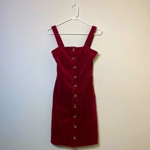 Button Up Pinafore Corduroy Dress in Rust Red